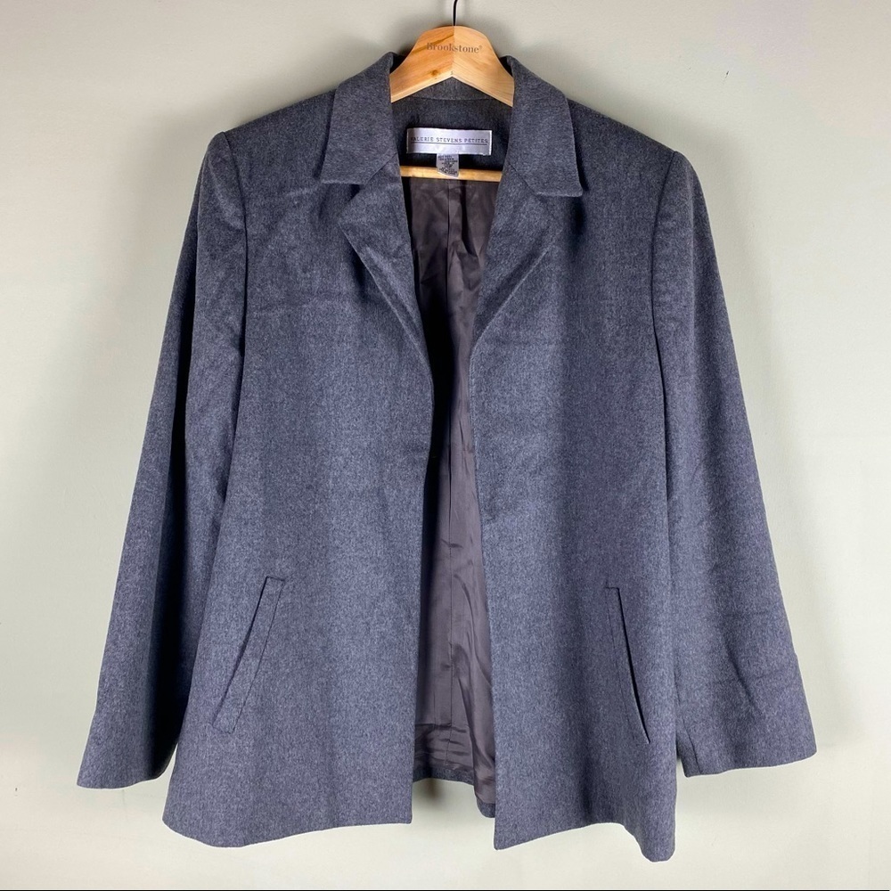 Valerie Stevens Petites Women Wool Cashmere Open Business Jacket Blazer Gray 10P